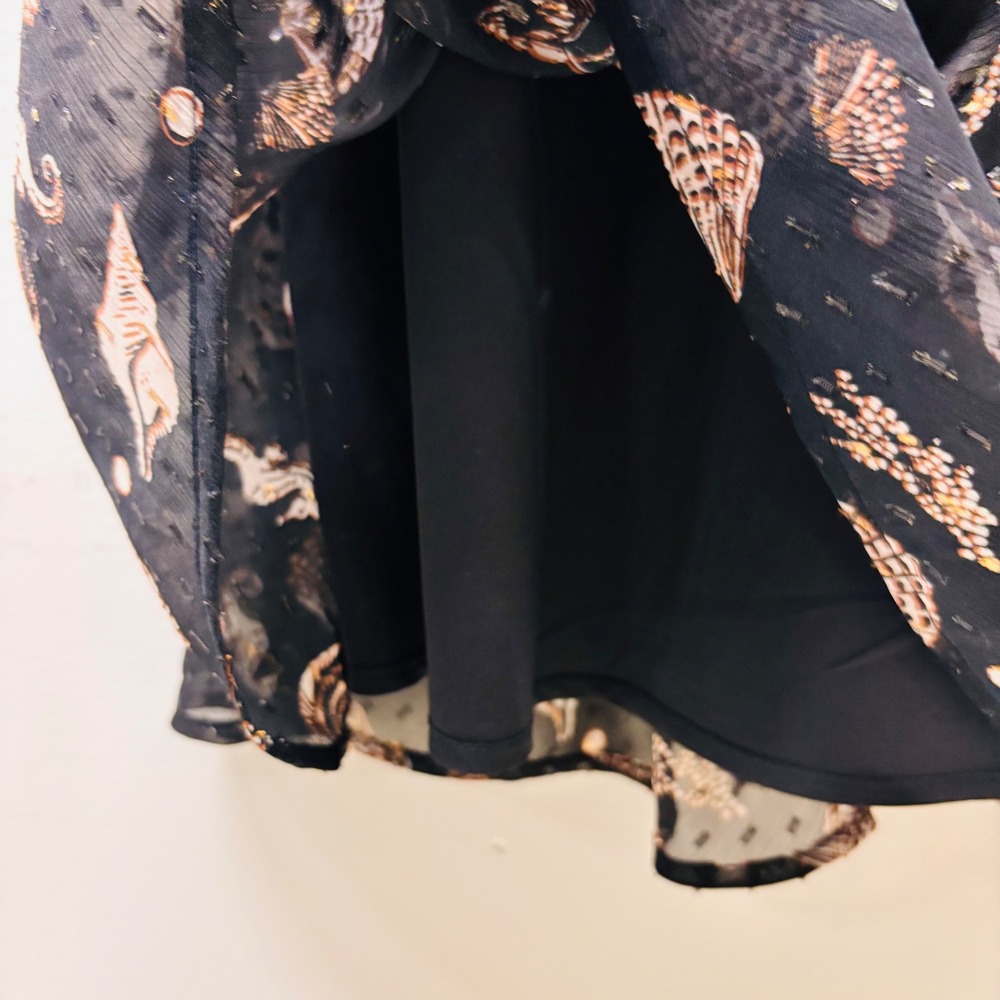 NWT Loft Women 14 Black Seashell Seahorse Metallic Clip Dot Midi Dress 36733224 - Picture 3 of 7